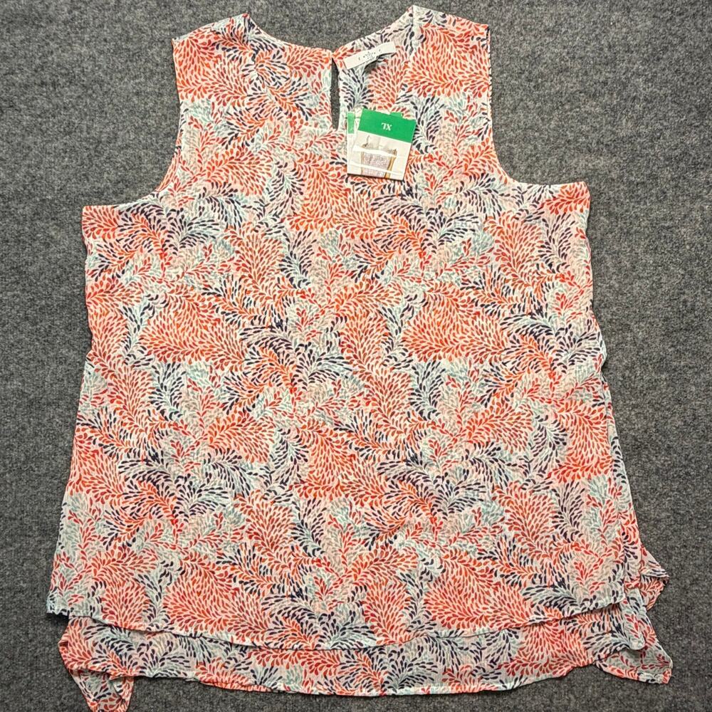 Fever Womens XL Sleeveless Leaf Print Tunic Top NWT Keyhole Back